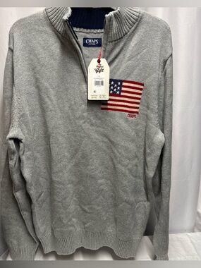 Chaps Gray Quarter-Zip Sweater with Flag Patch